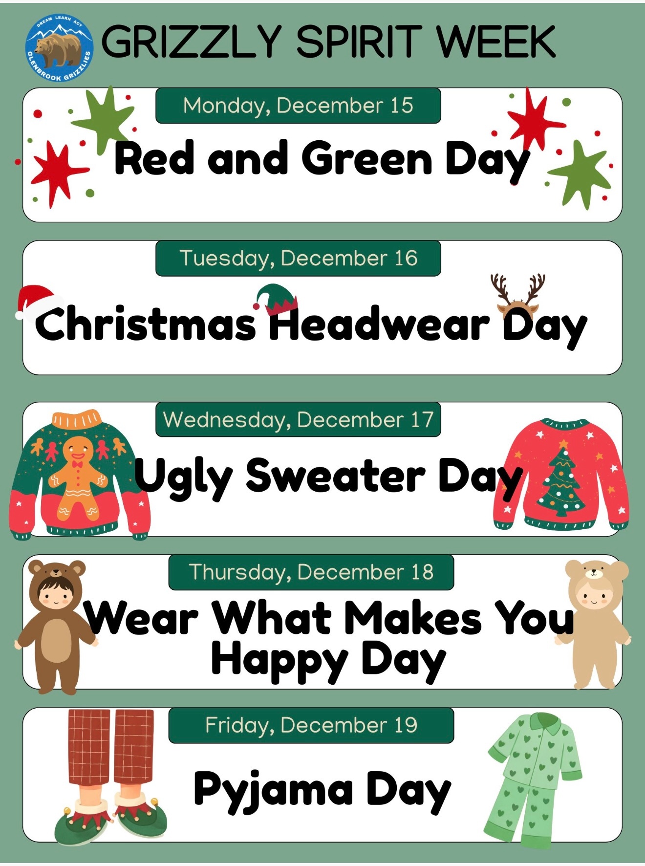 Grizzly, Spirit Week, December, 2025